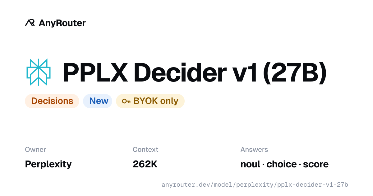 PPLX Decider v1 (27B) share card
