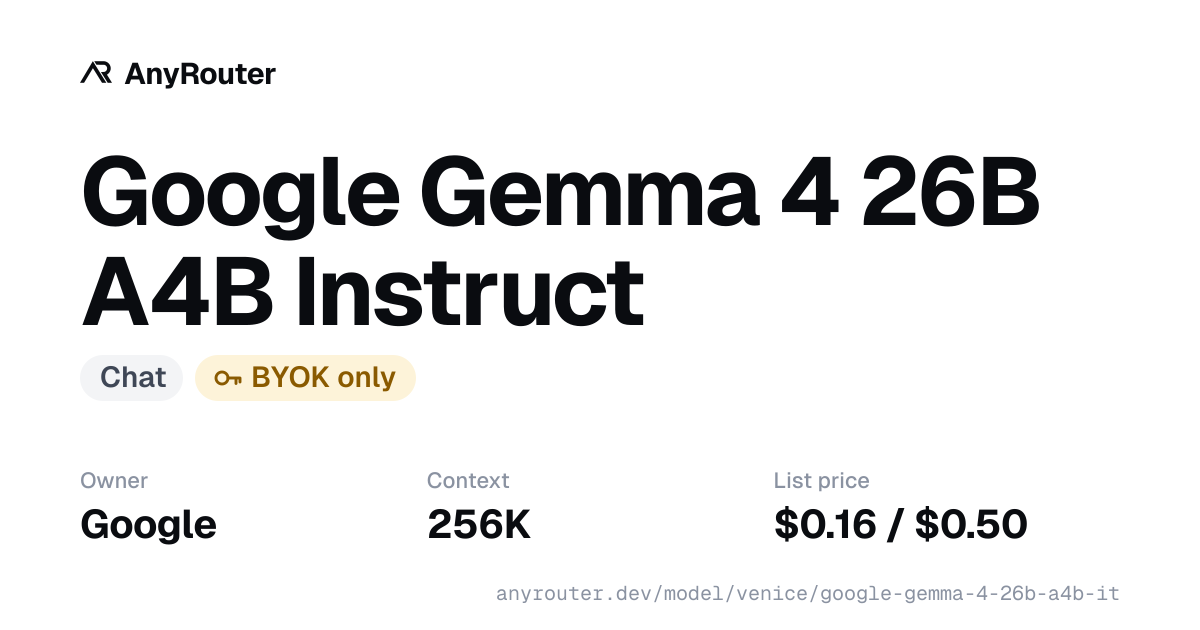 Google Gemma 4 26B A4B Instruct share card